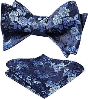 HISDERN Bow Ties for Men Floral Bowties Mens Self Tie Bow Tie Handkerchief Jacquard Woven Bowtie Pocket Square Set