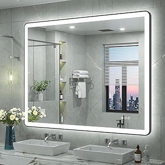 48"x40" LED Bathroom Mirror with Lights, Rounded Corner Framed Lighted Vanity Mirror for Wall, Dimmable, Anti-Fog, Shatterproof, ETL Listed, Independent Backlit+Front lit