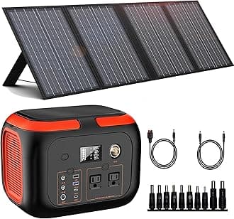 Solar-Generator-600W-Portable-Power-Station-with-60W-Solar-Panel-Included - 296Wh Backup Solar Power Bank with AC Outlets DC USB-C USB QC3.0 for Camping Boat Travel Outdoor Adventures Home Emergency
