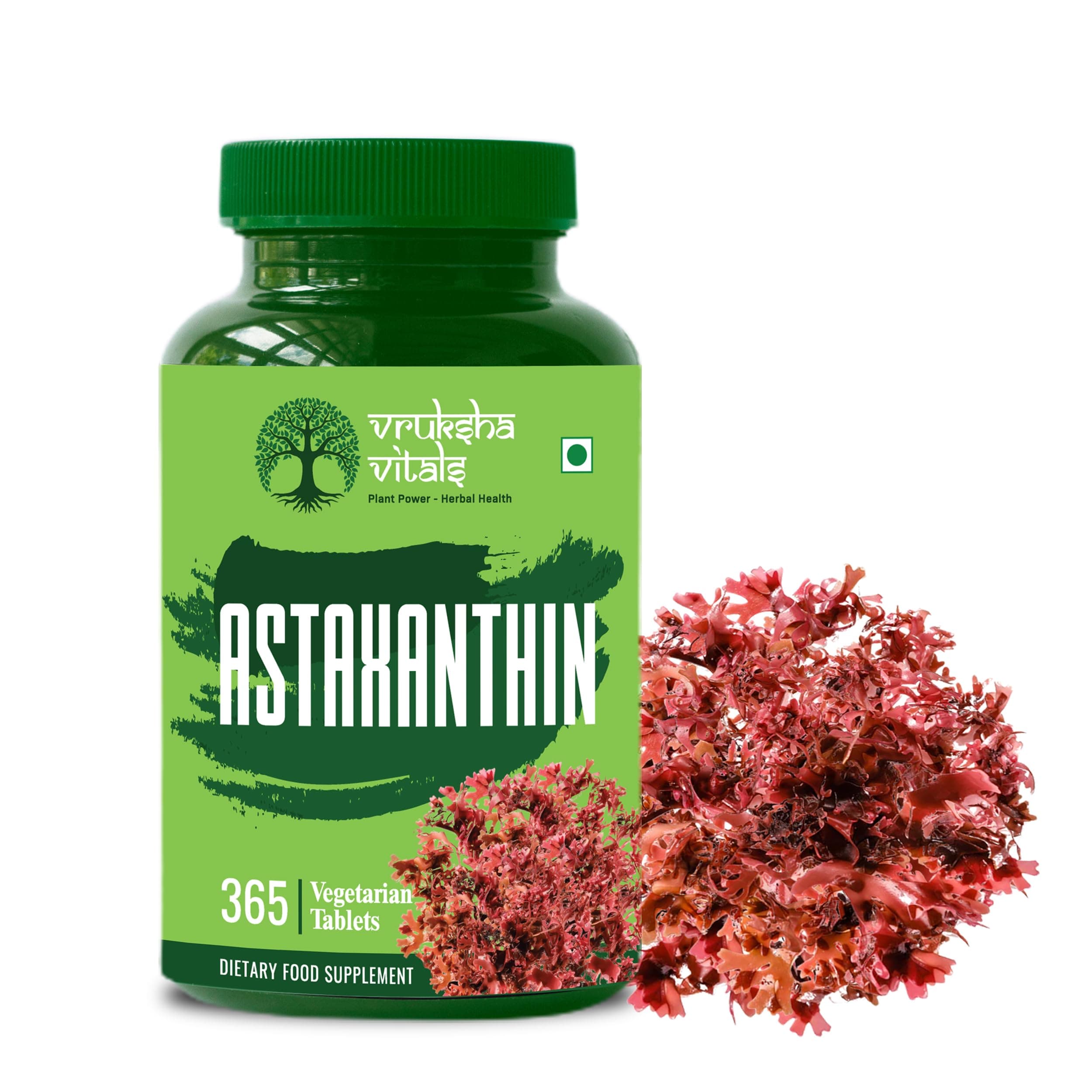 Vruksha Vitals Astaxanthin - 4 mg per tablet - 365 Tablets/Capsules Algal Source - Plant based Supplement