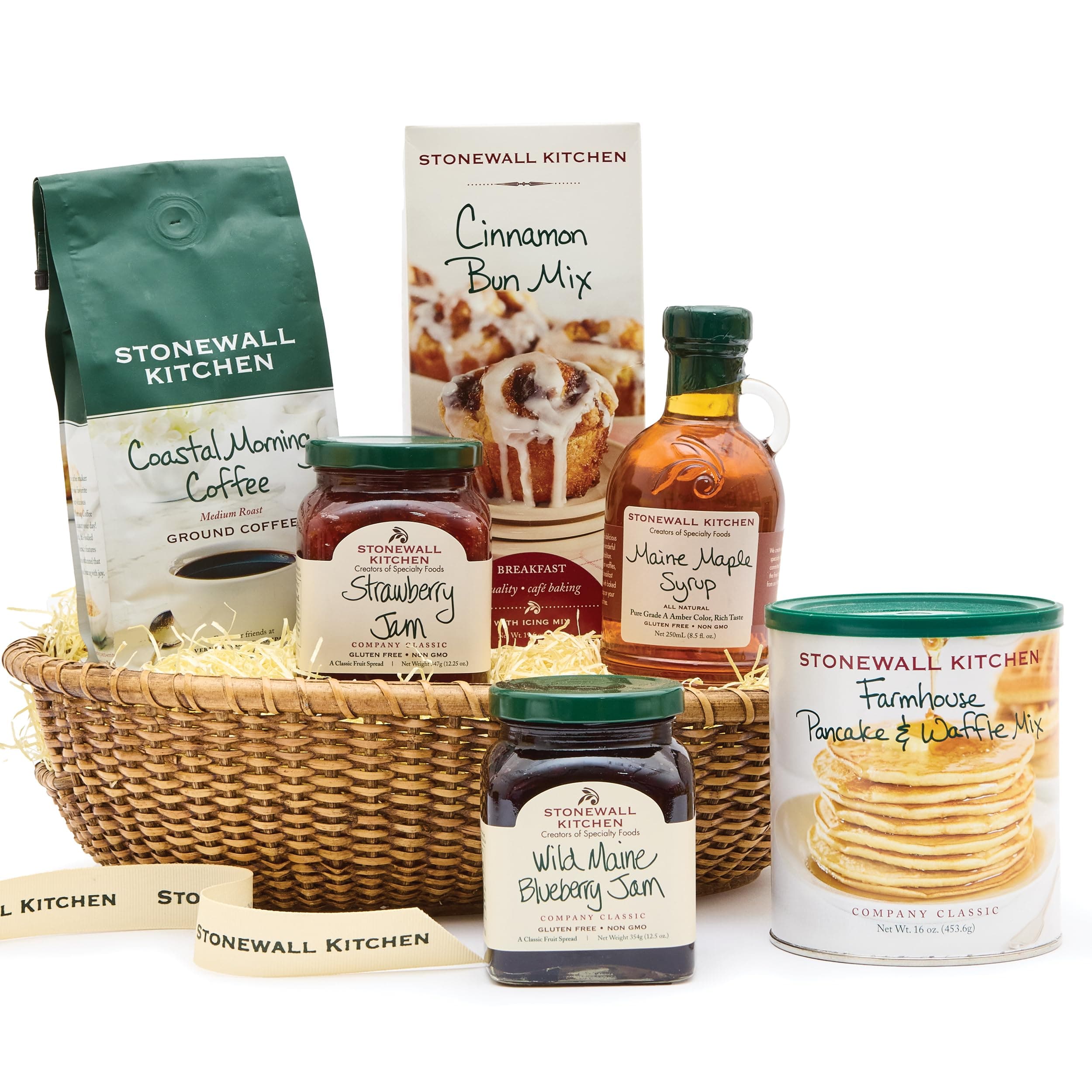 Stonewall Kitchen, New England Breakfast 6-Piece Springtime & Mother's Day Breakfast Brunch Gift Set with Reusable Easter Basket