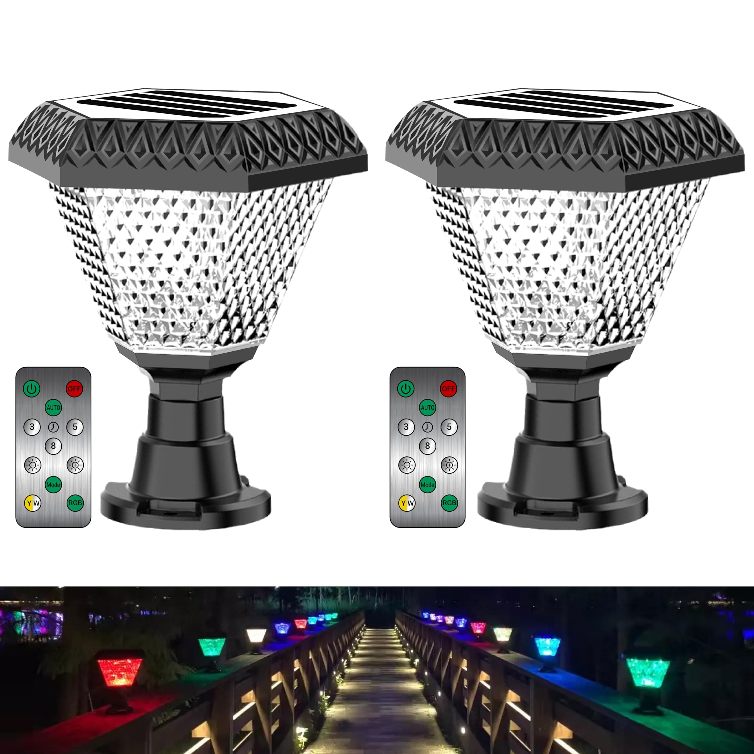 Epyz Solar Gate Pillar Light Outdoor Waterproof Hexagon Shape with 34 LED, 3 Type of Lights, Application for Fence, Garden, Wall, Outdoor (Hexagon, Multicolor, Pack of 2)