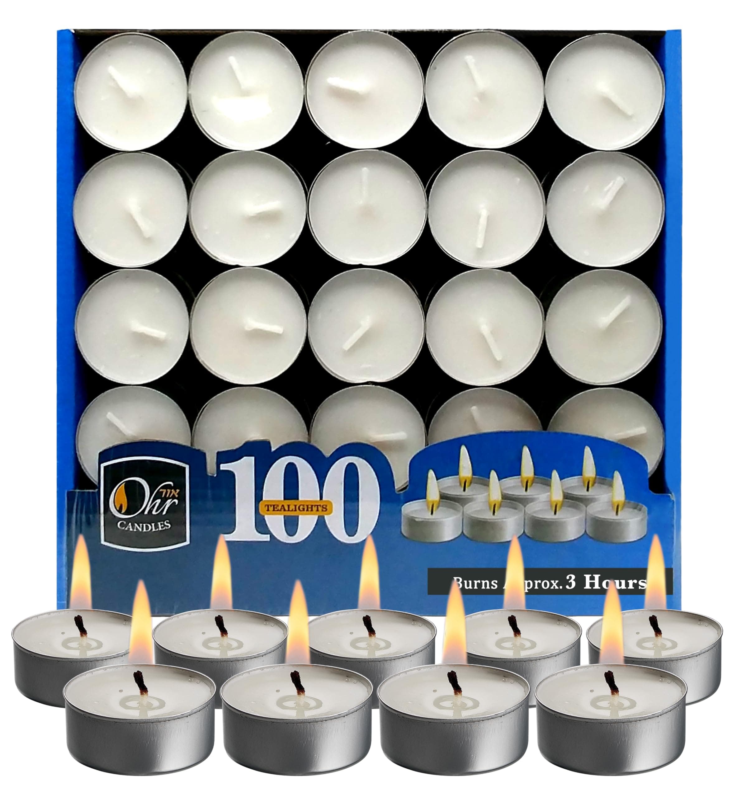 Ohr Tea Light Candles - 100 Bulk Pack - White Unscented Travel, Centerpiece, Decorative Candle - 3 Hour Burn Time