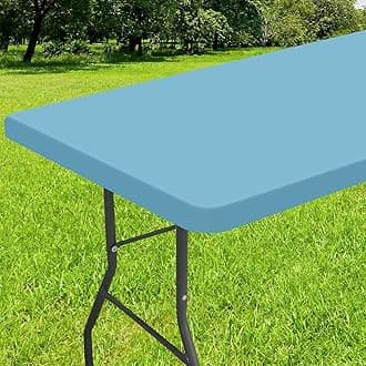 Smiry Rectangle Tablecloth, Elastic Fitted Flannel Backed Vinyl Tablecloths for 6ft Folding Tables, Waterproof Wipeable Table Covers for Indoor, Outdoor, Picnic and Camping (Aqua, 30"x72")