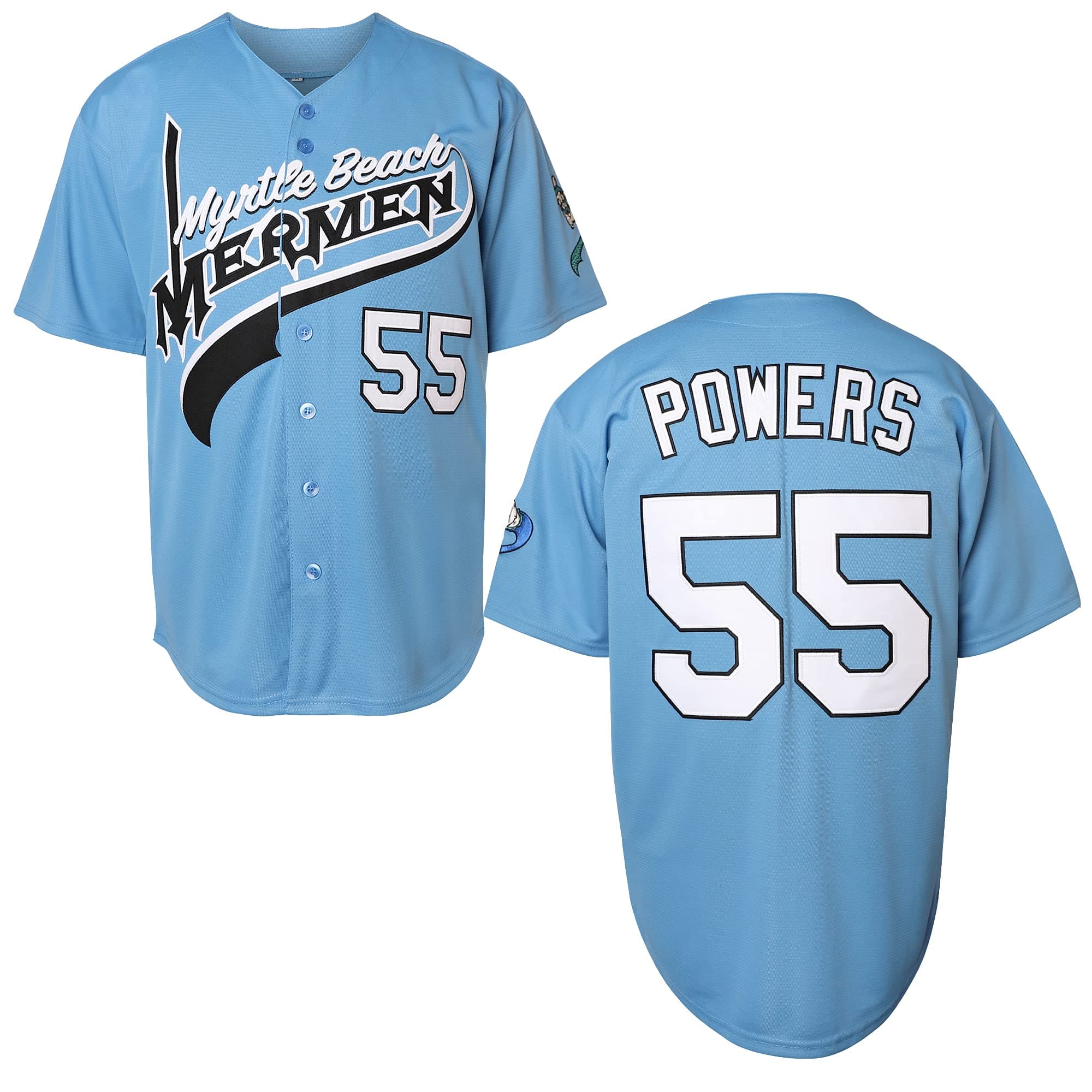 Kenny Powers Baseball Jersey #55 Myrtle Beach Mermen Stitched Men Movie Baseball Jersey Blue Green S-3XL