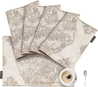 Placemats Set of 4, Damask Table Mats 30x45cm for Dining Room/Restaurant/Banquet/Festival Decoration (Beige)