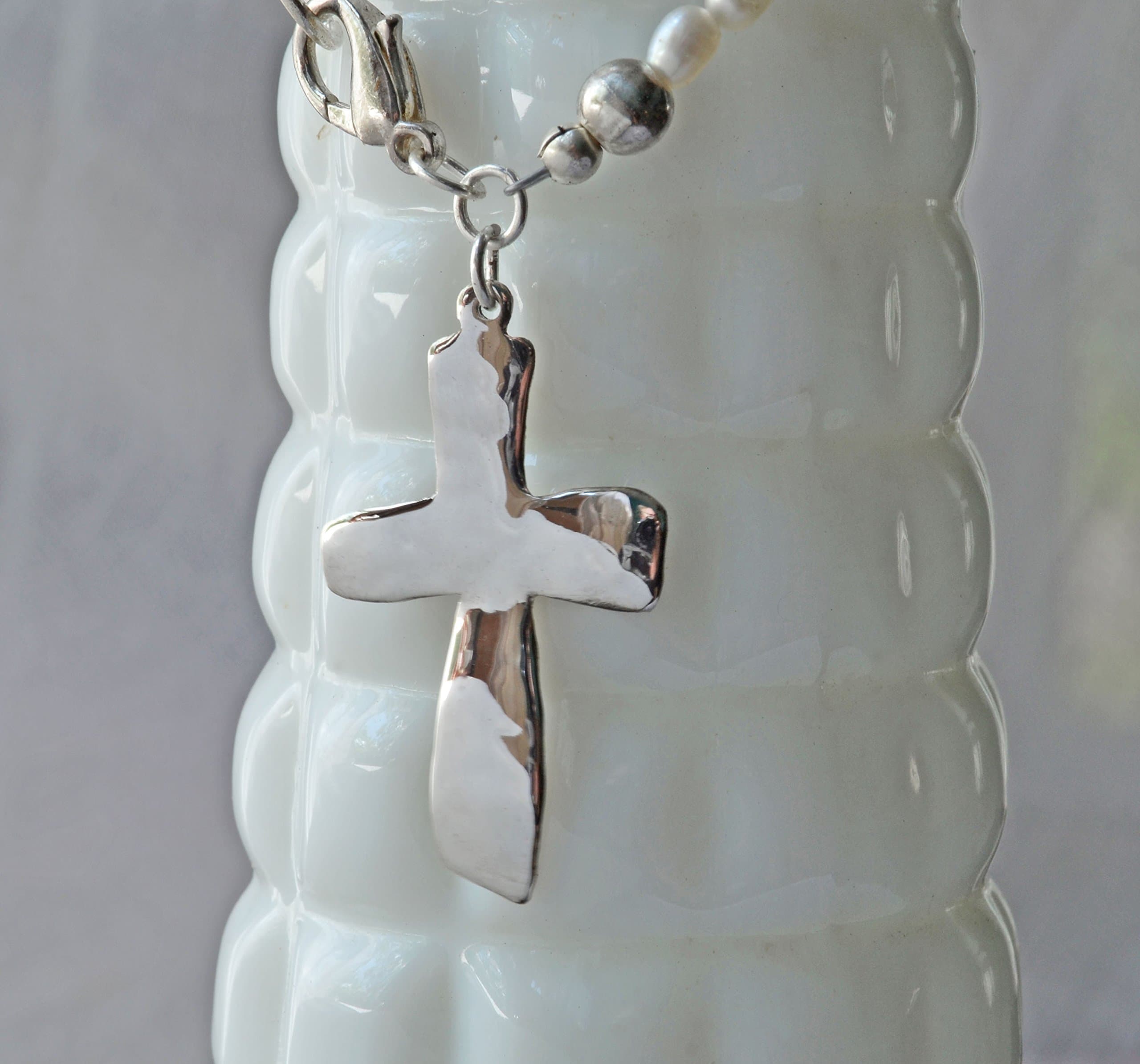 Silver Cross Bracelet With Freshwater Pearls