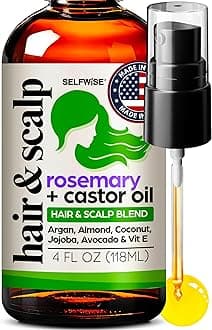 Organic Rosemary Oil For Hair Growth with Castor, Argan, Coconut, Almond, Jojoba, Avocado, Grapeseed, Vitamin E, Lavender & Peppermint for Hair & Scalp Treatment, All Hair Types, Men & Women 4oz