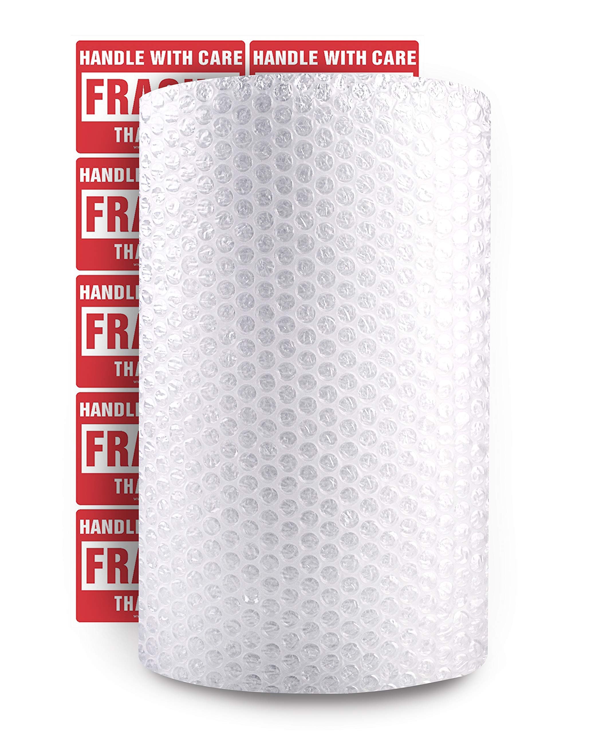 TeiKis 1-Pack (12 in x 36 ft) Bubble Cushioning Wrap Roll Perforated 3/16 inch for Moving Shipping Packing Supplies with 10 Fragile Stickers