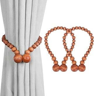 KLOGTSIND Magnetic Curtain Tiebacks, Curtain Tie Backs for Curtains 2 Pack, Wood Bead Curtain Tiebacks, Curtain Holders for Boho Bedroom Decor, Baby Nursery Decor, Farmhouse Decor