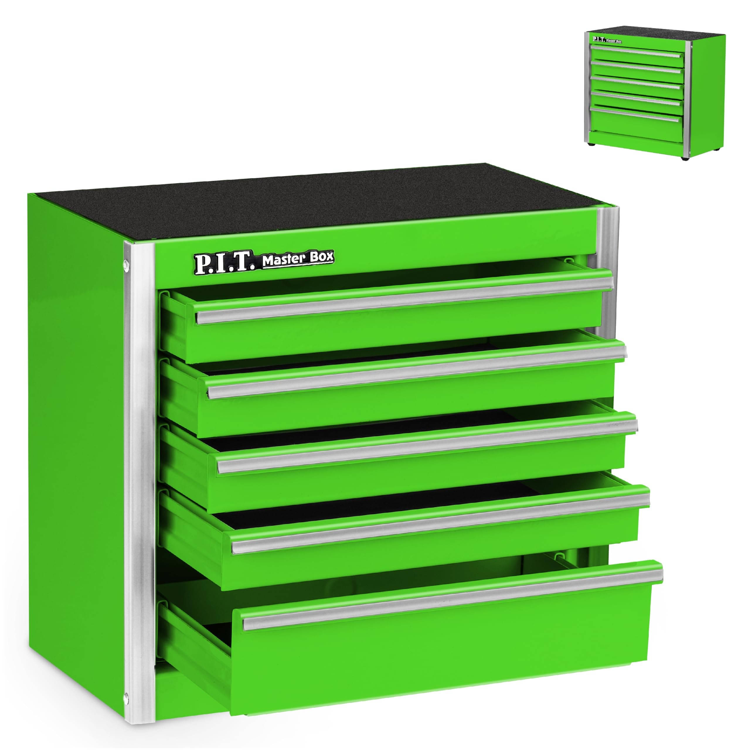 P.I.T. Portable Five-Drawer Steel Tool Box, Green Hand Carry Tool Cases for Tools Storage
