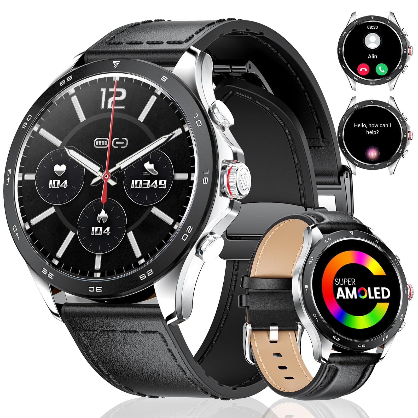 LIGE Smart Watch for Men 1.43'' AMOLED with 3 Straps and Answer/Make Call,Fitness Watch 100+ Sports Modes,Heart Rate Sleep Monitor Smartwatch for Android iOS Phones (black - magnetic clip)