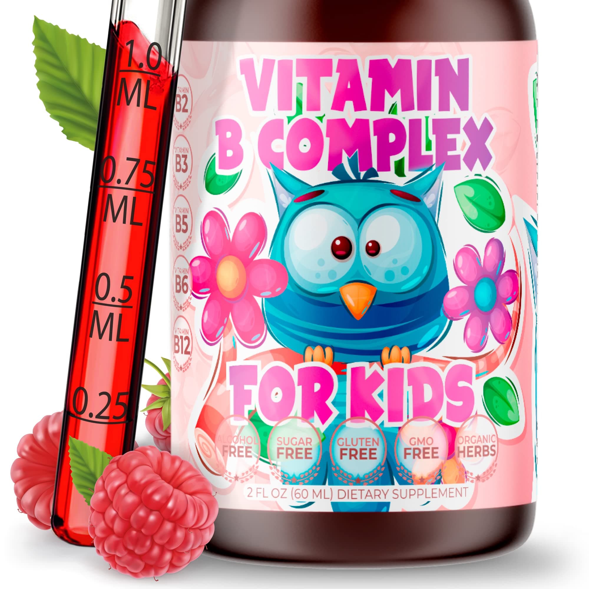Vitamin B-Complex for Kids Liquid Sublingual Vegan Drops - Premium Supplement Vitamins B b12 b6 b5 b3 & b2 - Fast Absorption Natural Energy Boost, Immune System & Mental Focus Support
