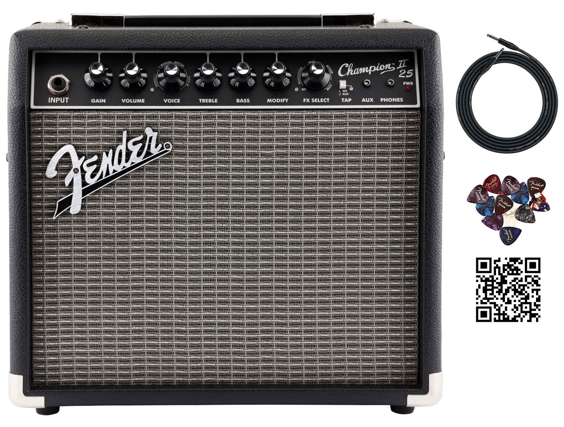 Champion II 25-Watt Guitar Combo Amplifier Bundle with Instrument Cable, Picks, and Austin Bazaar Instructional Video