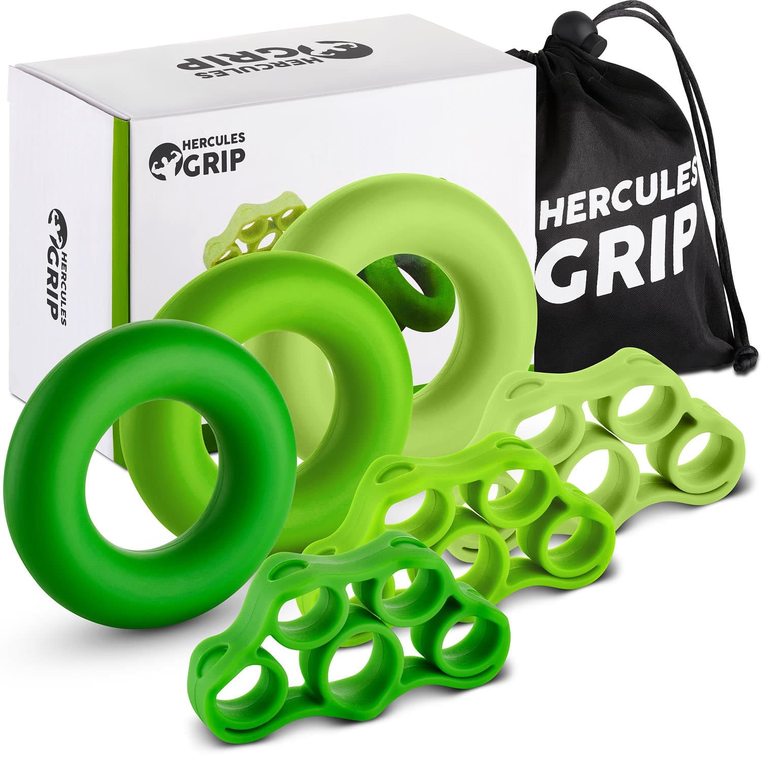 Hand Grip Strengthener Home Workout Kit - 6 Pack -Grip Ring & Finger Stretcher -3 Resistance Levels - Easy, Medium, Heavy - Increase Strength, Improve Dexterity & Speed Up Recovery -3Years Warranty