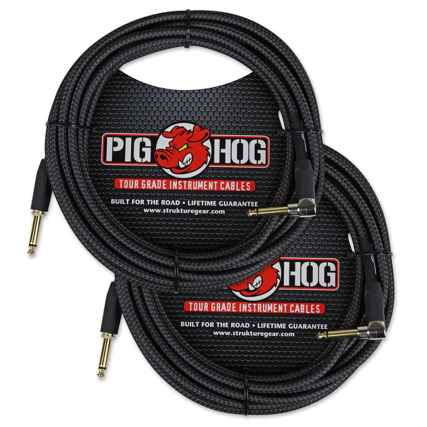 PCH20BKR Black Woven Instrument Cable, 20ft Right Angle - 2 Pack