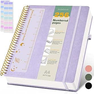 A4 Spiral Notebook Journal 8.5” x 11”, 256 Numbered Pages Hardcover Leather Journals for Women Men, Large Lined College Ruled Notebooks, 100GSM Thick Paper, Spiral Bound Journal for Work School, Purple