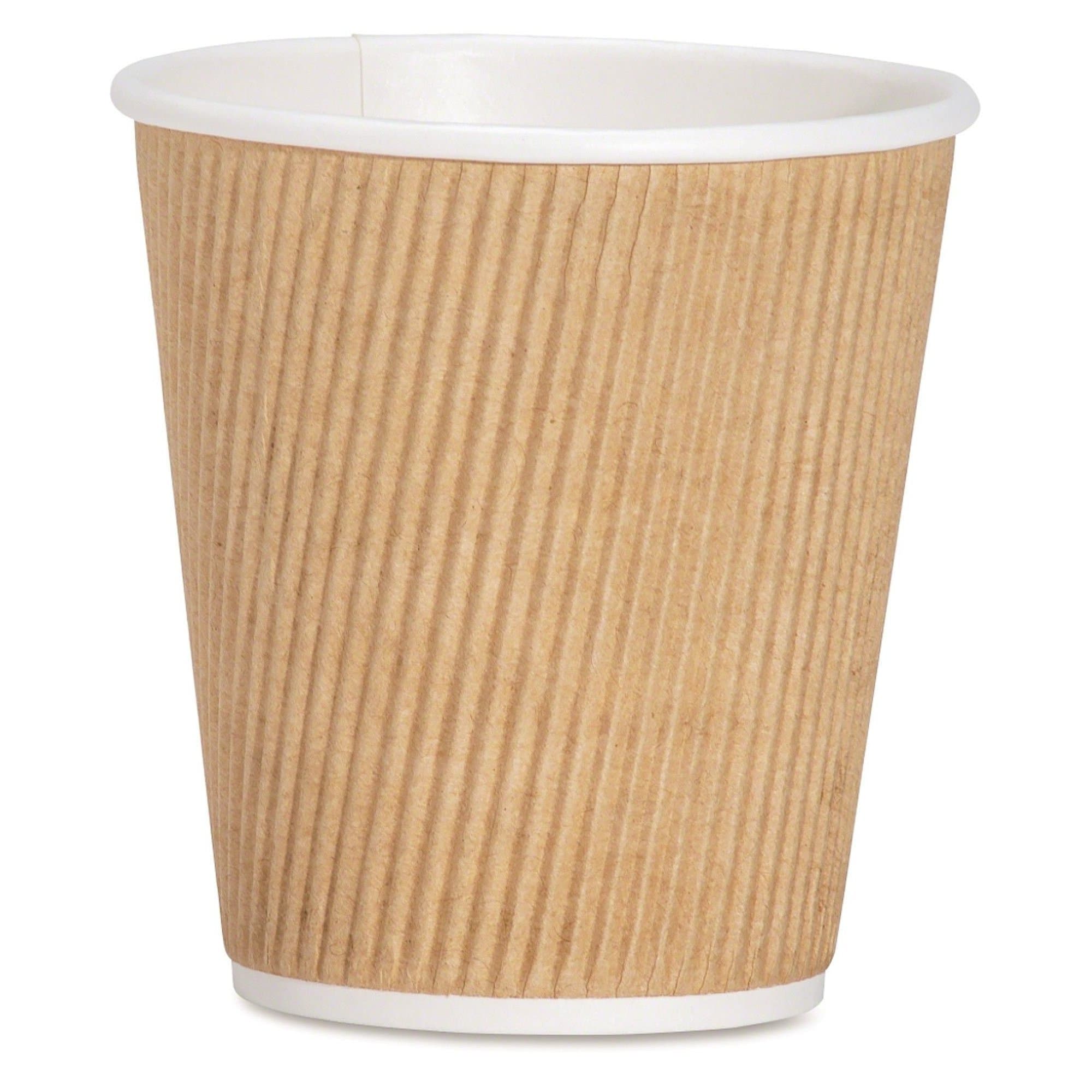 Genuine Joe 10oz Ripple Cup for Hot Beverages, 3-Layer Insulation, Brown, 25 Count