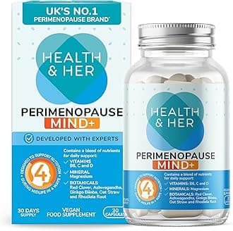 Health & Her Mind+ Perimenopause Supplement, 4-in-1 Daily Multivitamin for Women with Ashwagandha & Red Clover, Vegan & Gluten Free, 30-Day Supply, 30 Capsules