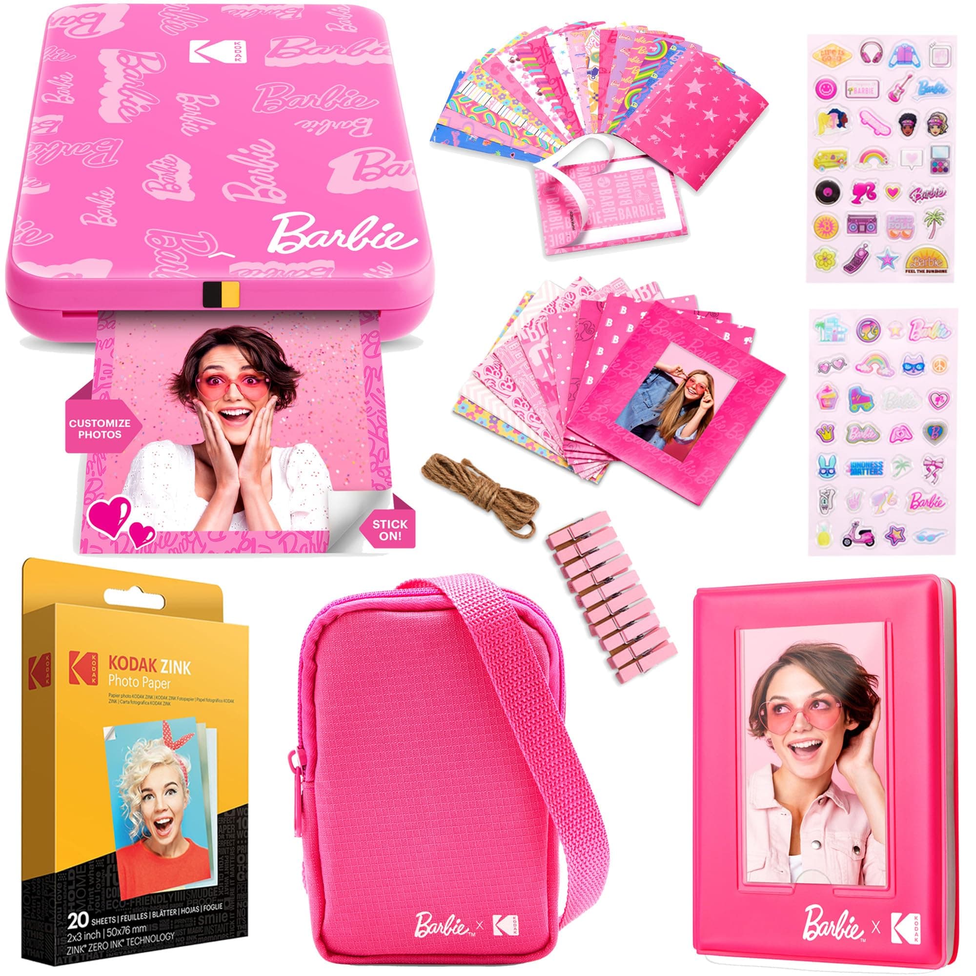 x Barbie Step Slim Wireless Instant Portable Photo Mobile Printer Gift Bundle (Signature Style)+ Barbie Camera Case, Photo Album, Sticker & Hanging Frames, 50 Stickers + Zink Paper (20 Sheets)