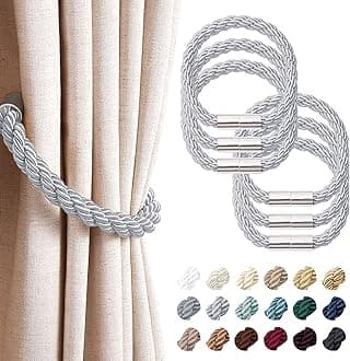 NICEEC 6 Pack Strong Magnetic Curtain Tiebacks Modern Simple Style Drape Tie Backs Convenient Decorative Weave Rope Curtain Holdbacks for Thin or Thick Home & Office Window Draperies (Light Grey)