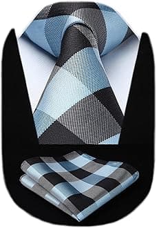 HISDERN Men's Wedding Tie and Handkerchief Houndstooth Check Plaid Tie Party Business Formal Necktie & Pocket Square Set…