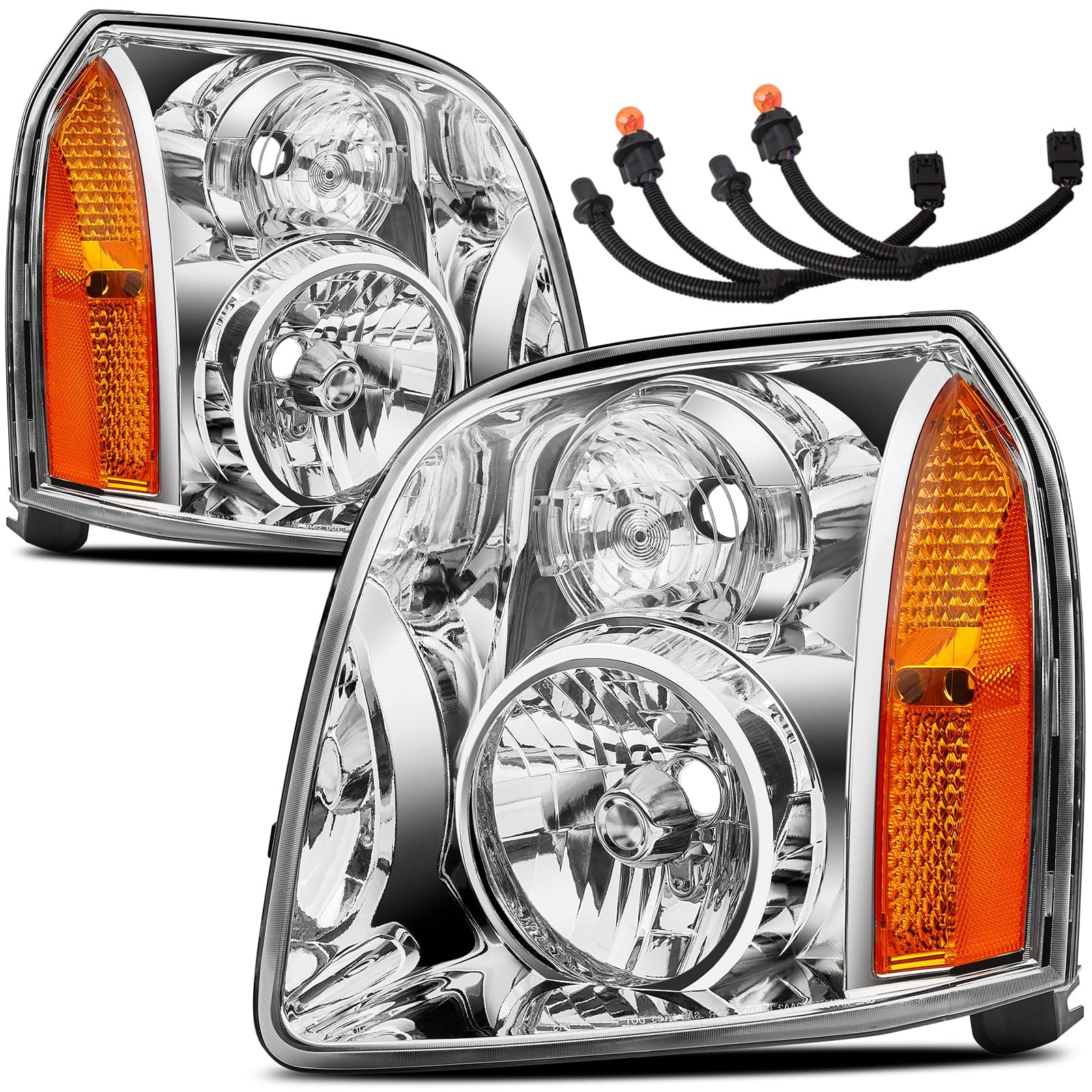 Headlights Assembly Compatible with 2007-2014 GMC yukon, W/Wiring Harness, Clear lens Clear Housing Amber Reflector