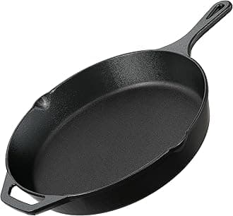 Utopia Kitchen Premium Cast Iron Skillets 12 Inch, Chef's Pan, Pre-Seasoned Frying Pan, Stovetop, Oven, Campfire and Grill Large Skillet, Even Heat Distribution Multipurpose Cast Iron Pan - Black
