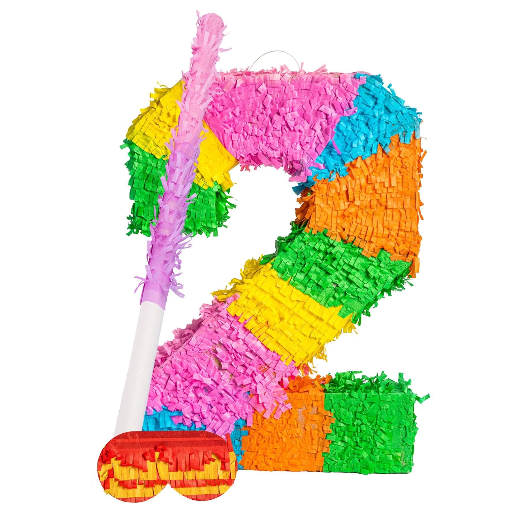 Fax Potato Number 2 Pinata Set with Stick & Blindfold - Pink Stick - Mexican Kids Girls Boys Birthday Party Parties Games Decorations Kit