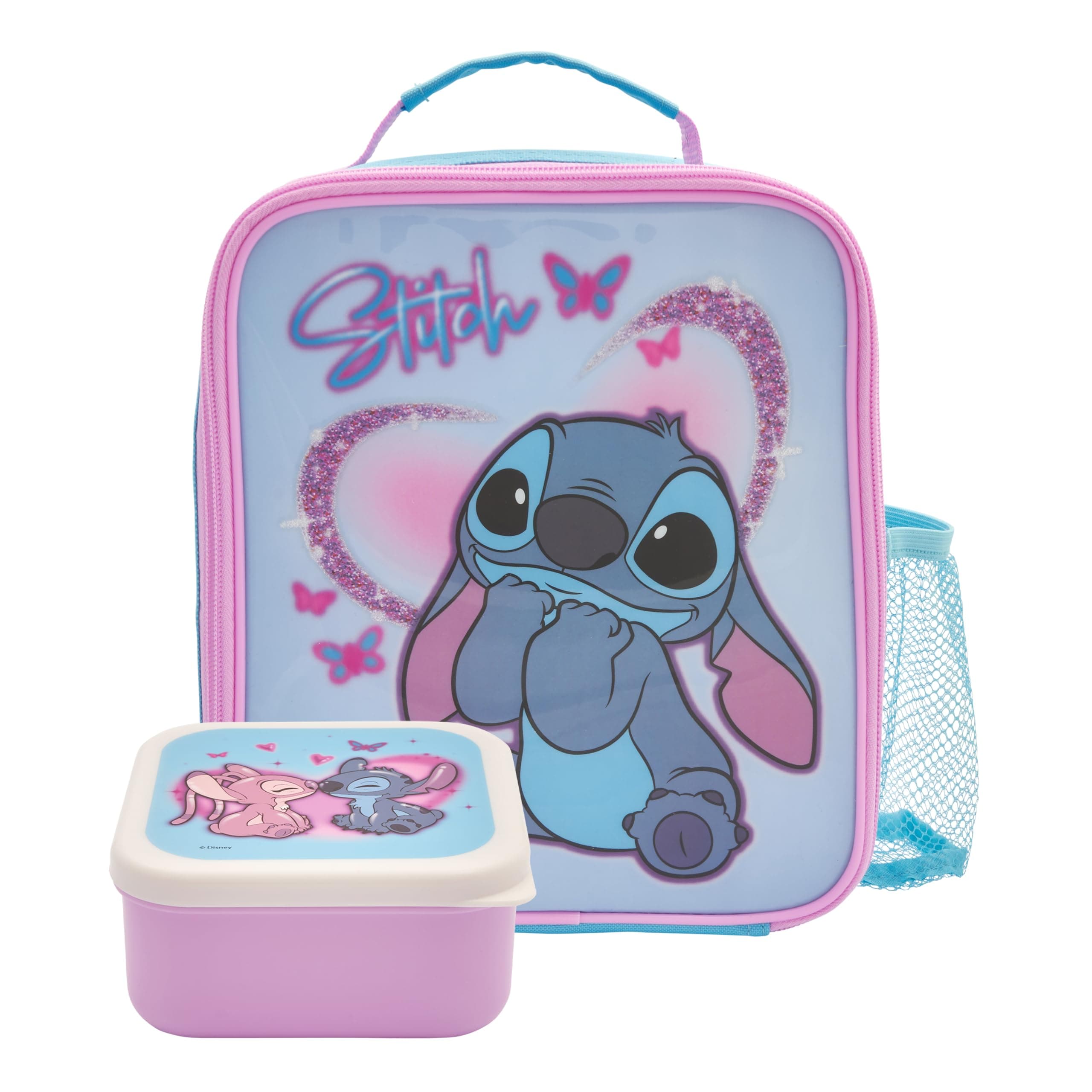 Disney Stitch Lunch Bag with Mini Stitch Lunch Box by Polar Gear - Stitch Gifts for Girls - Stitch Bag Back to School Supplies - 600D Insulated Kids Lunch Bag with Bottle Pocket and Kids Snack Box