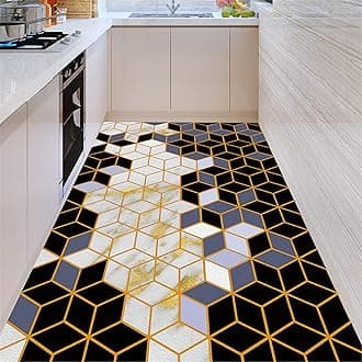Modern Kitchen Rugs, Geometric Patterns Non Slip Leather Floor Mats, PVC Waterproof Outdoor Carpet, for Home Bedroom Living Room Bath Area Rugs, Customizable,90x340cm