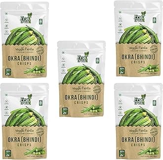 Fruit Treat Vacuum Fried Okra (Bhindi) Crisps (50g - Pack of 5)| Crispy & Tasty Bendi Snacks | Nutritious Healthy Chips
