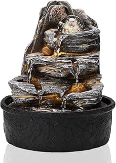 BTGGG Indoor Fountains with Rolling Ball LED Light Indoor Water Features 20.5 * 20.5 * 25CM Desktop Waterfall Fountain for Relaxation, 3 Pin UK Plug Included