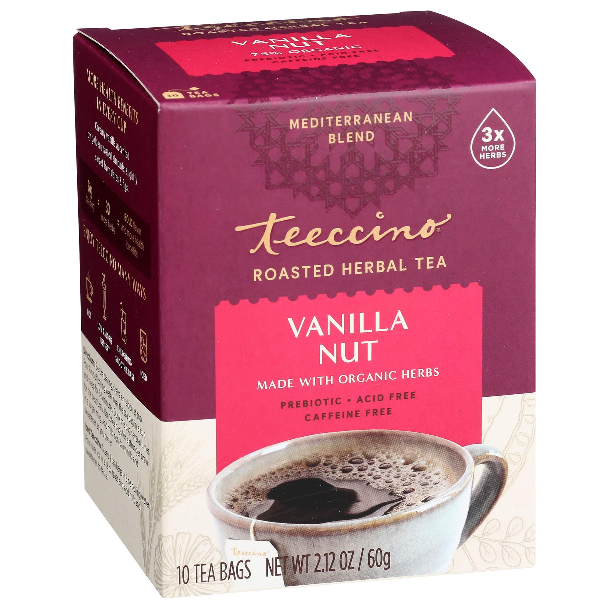 Teeccino Vanilla Nut Chicory Roasted Herbal Tea, 10 Bags
