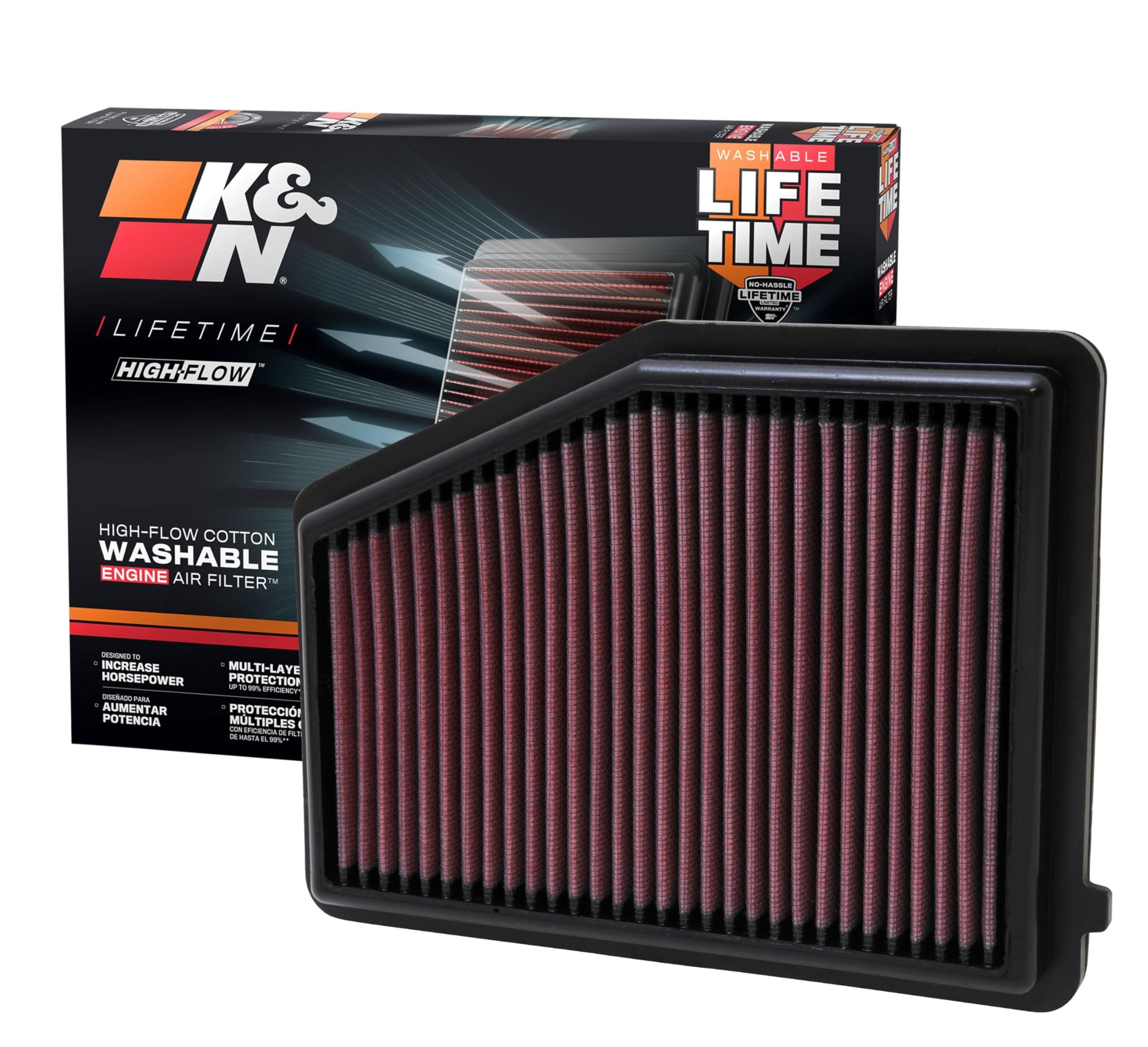 K&N High-Flow Original Lifetime Engine Air Filter: Increase Power: Premium, Washable: Compatible with 2012-2015 Acura/Honda: ILX, Civic, 33-2468