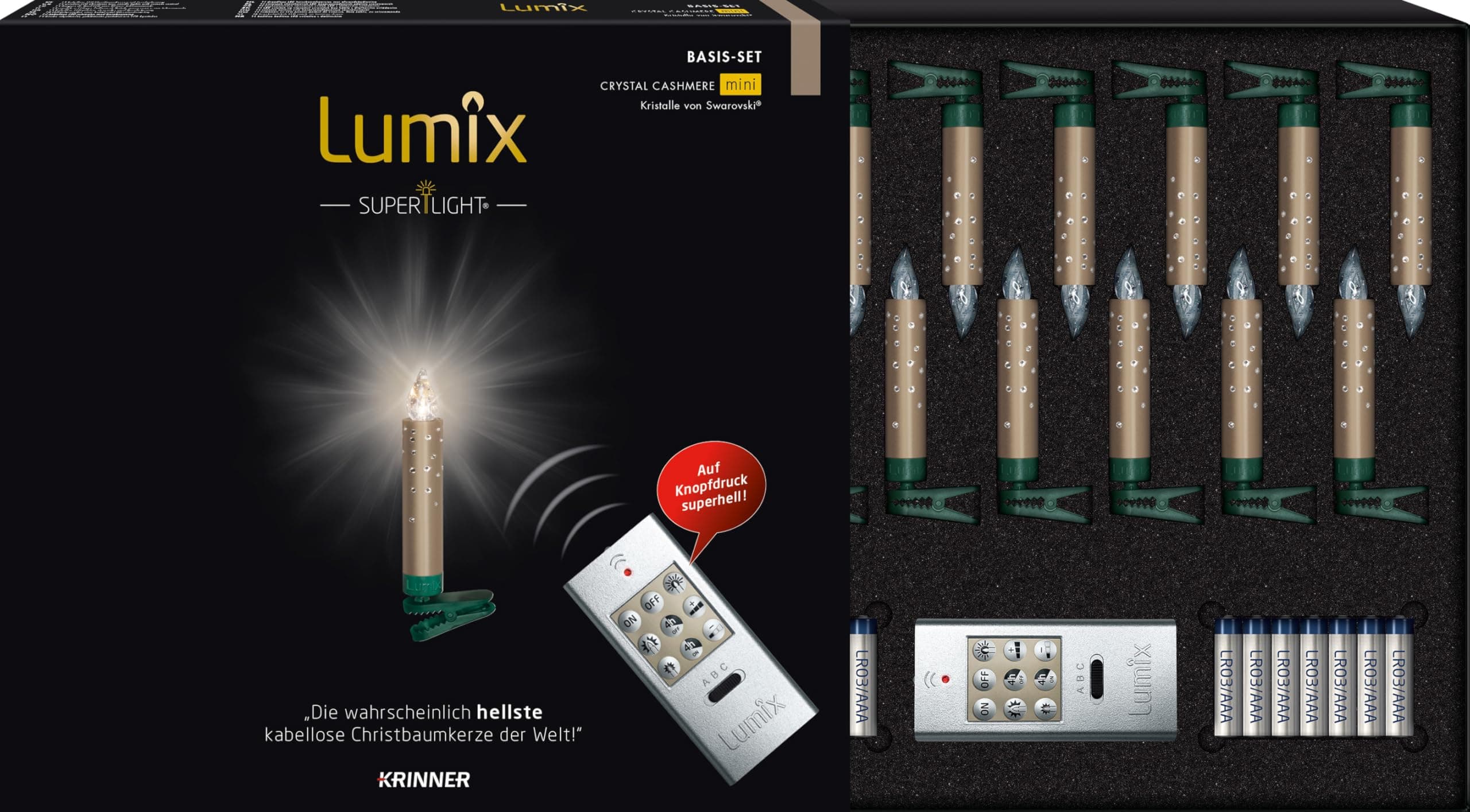 Krinner Lumix Mini Superlight Miini Crystal Wireless Power LED Christmas Tree Candles Set of 14 Base Set, ABS Plastic, 0.01 W, Cashmere, 1.5 x 1.5 x 9 cm