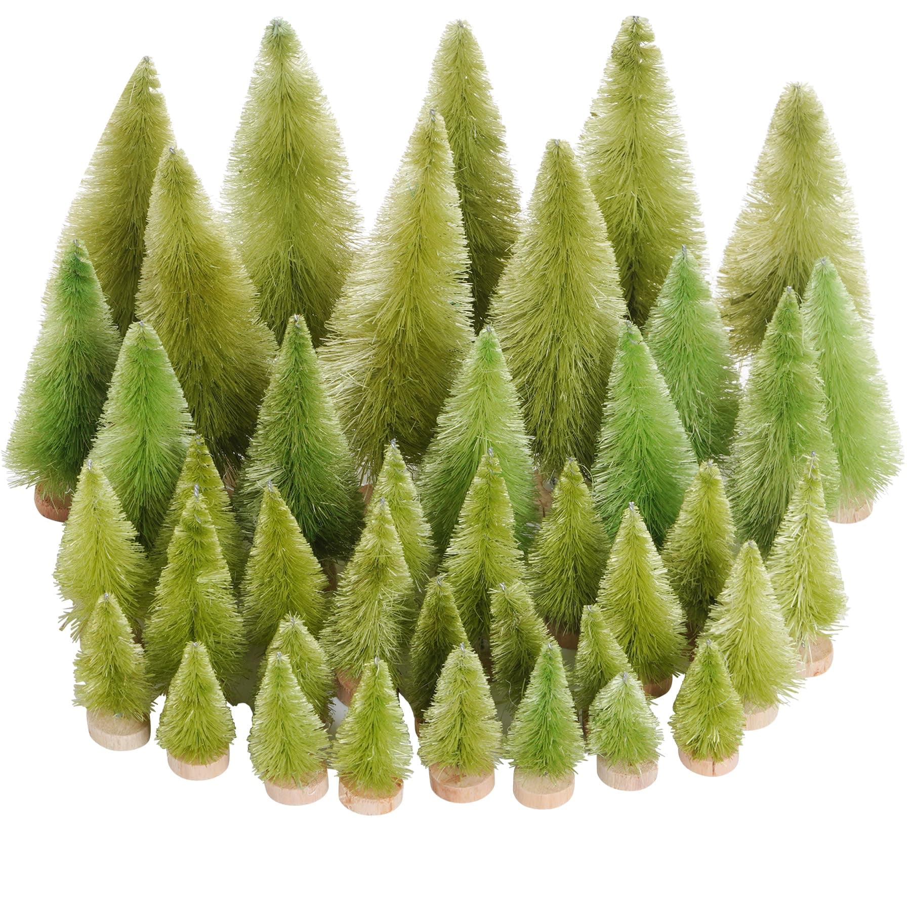 Yookat 40Pcs Mini Pine Trees Artificial Mini Trees with Wood Base Sisal Trees Bottle Brush Trees Assorted Color for Christmas Decoration Winter Ornaments DIY Crafts (Grass Green)
