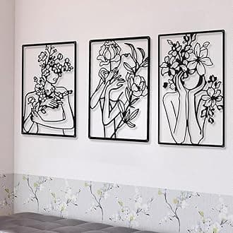 CHENGU 3 Pieces Metal Minimalist Abstract Woman Wall Art Line Drawing Wall Art Decor Single Line Female Home Hanging for Kitchen Bathroom Living Room