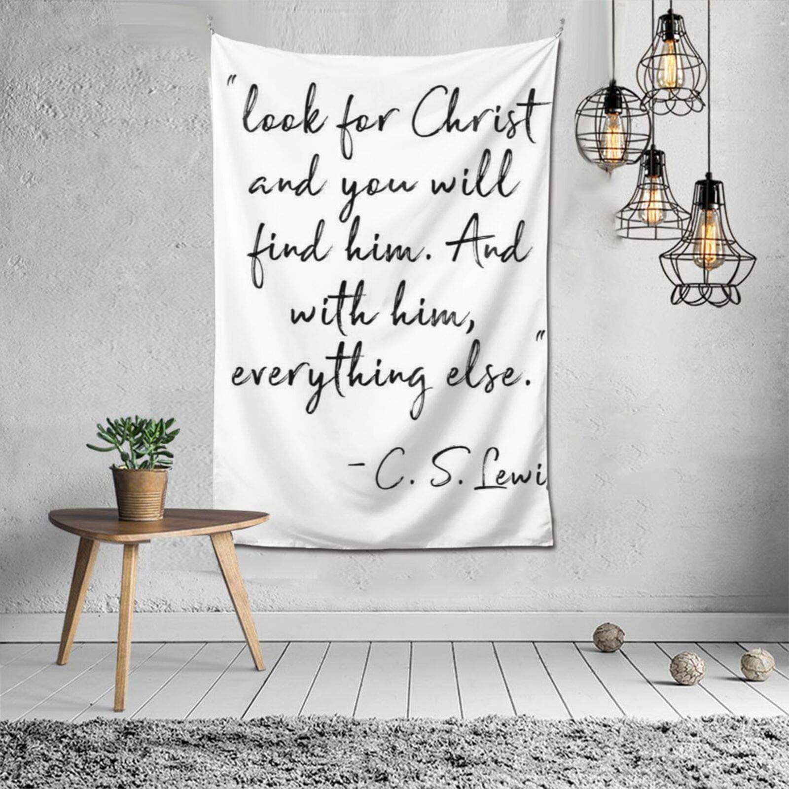 U/S Look for Christ and You Will Find Him Cs Lewis Polyester Plaid Curtain (Black, One Size)