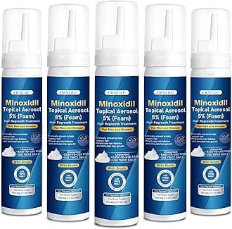 5% Minoxidil Foam 5 PCS for Men - Infused with Biotin, Hair Regrowth Treatment for Longer, Fuller Hair and Beard (5-6 Month Supply)
