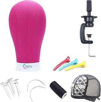 EERYA 23 Inch Wig Head Stand Set for Wig Making Display Styling Training Poly Canvas Block Head with Mount Hole Mannequin Manikin Head Stand( 23 Inch)