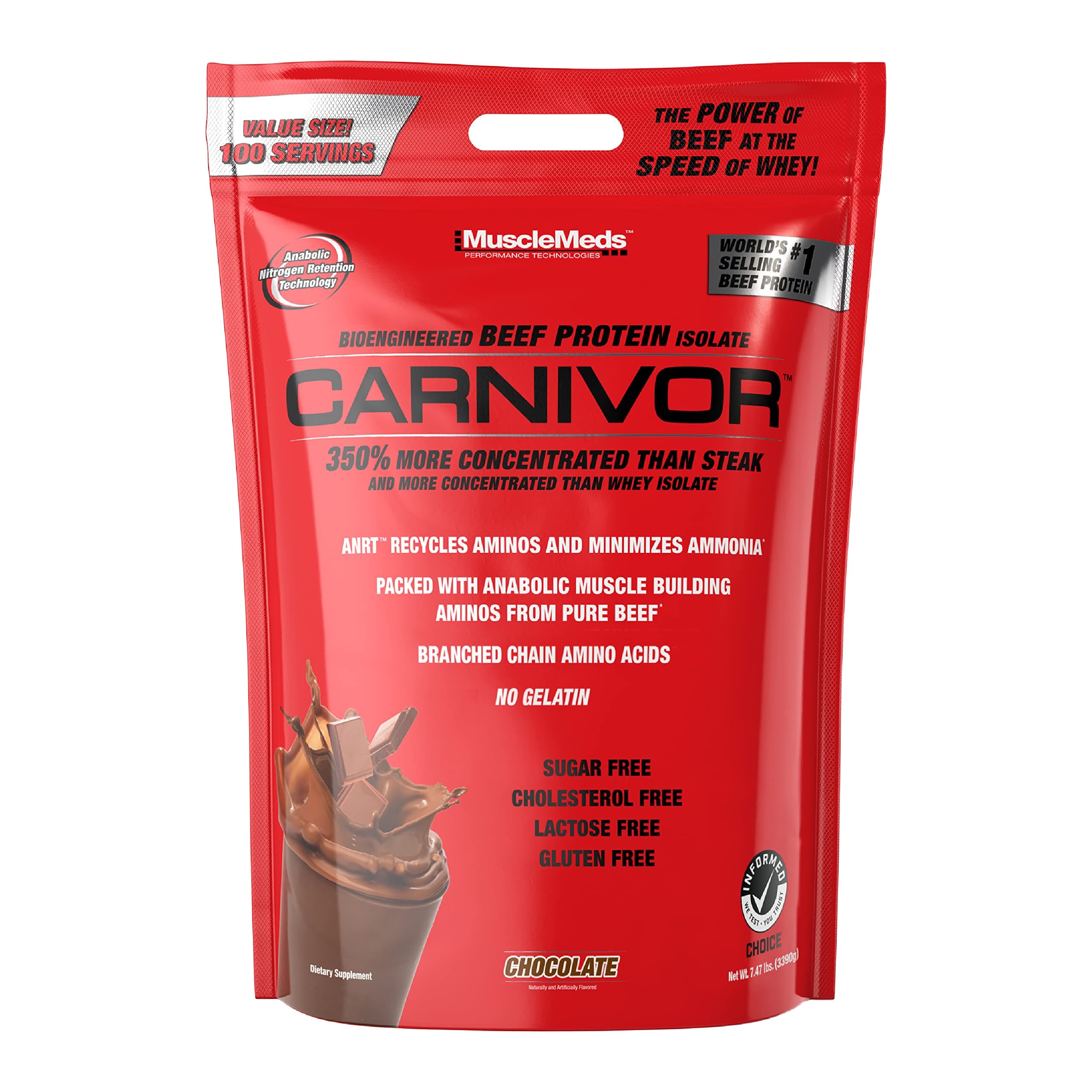 MuscleMeds Carnivor Beef Protein Isolate Powder, Chocolate, 7.47 lbs (003662)