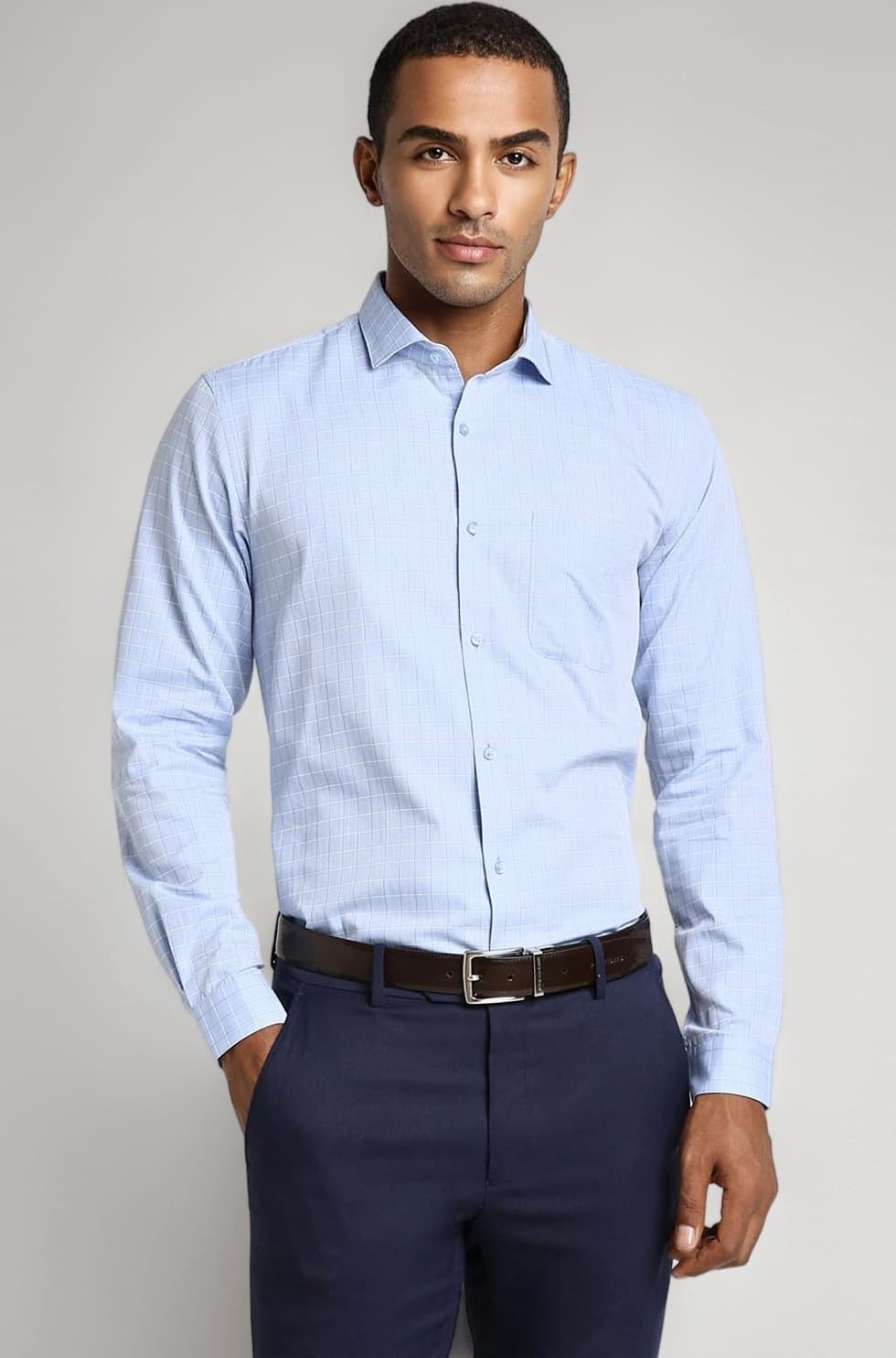 Peter England Men's Micro-Checkered Formal Slim Fit Full Sleeve Shirt | Cotton Rich