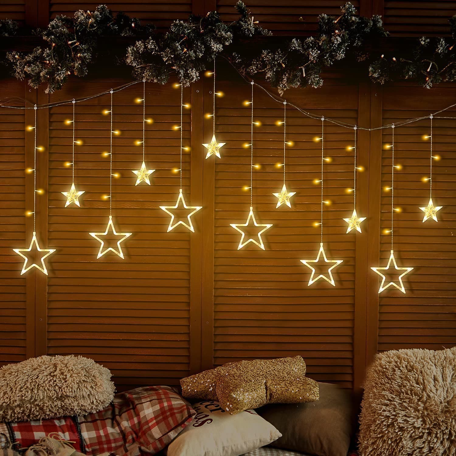 Lexton Star Curtain Light | 6 Big Star 6 Small Star Light | with 8 Flashing M...