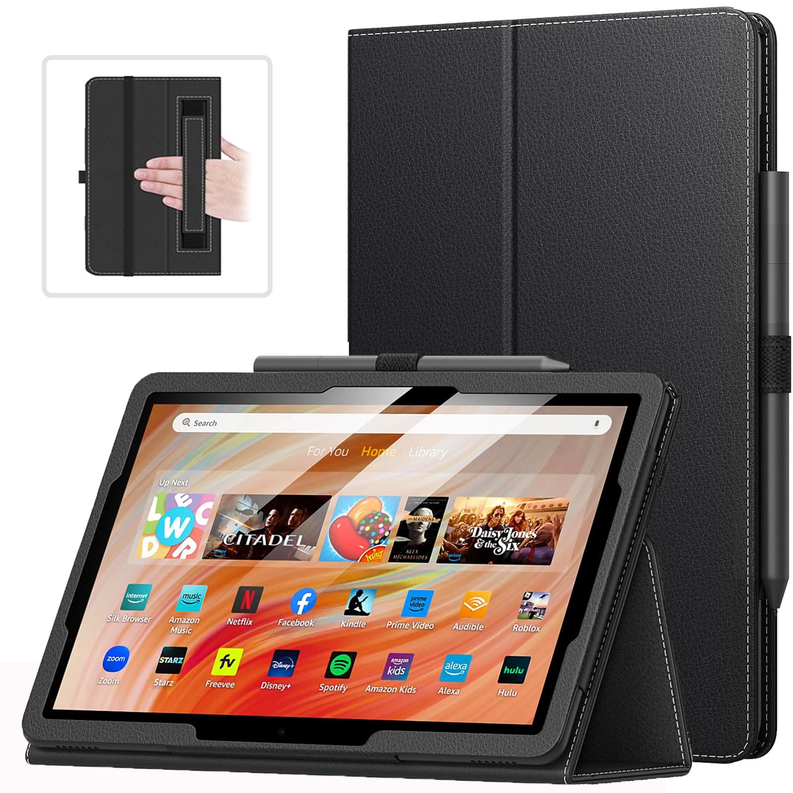 MoKo Case Fits All-New Kindle Fire HD 10 & 10 Plus Tablet (11th Generation, 2021 Release) - Slim Folding Stand Cover with Auto Wake/Sleep, Black