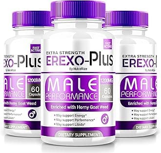 (3 Pack) Erexo Plus Pills, ErexoPlus Advanced Male Capsules, Erexo-Plus Formula for Men, All Natural Muscle Supplement for Maximum Performance and Overall Wellness, Official Review (180 Capsules)