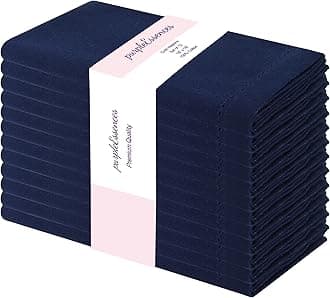 PurpleEssences 12 Pack Hemstitch Napkins 100% Cotton Soft Durable Washable Ideal for Wedding Spring Summer Easter Perfect Table Linen 18x18 Inch Navy Blue