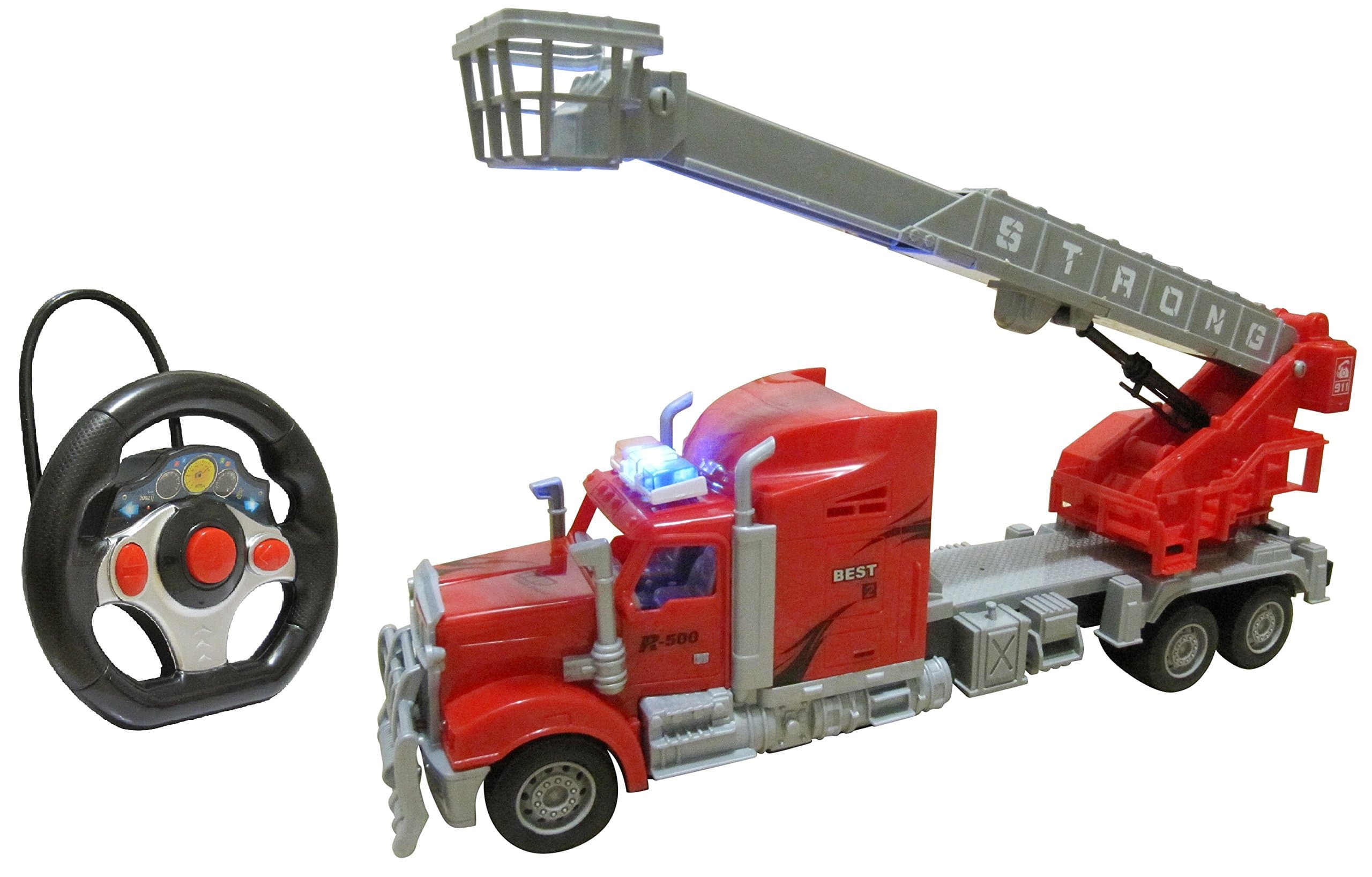 Remote Control Toy Fire Fighter Truck - RC Fire Engine Rescue Truck Toy For Boys - With Lights