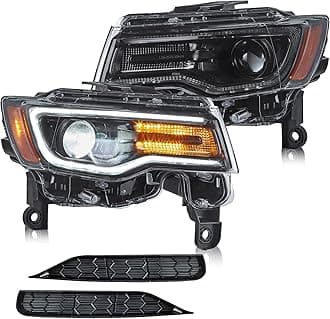 Projector Headlights Compatible with Jeep Grand Cherokee WK2 2014-2021 4th Gen All Models, Front Lamp Assembly Sold as a PAIR, Black