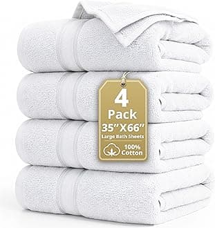 LANE LINEN 100% Cotton Bath Sheets - Exclusive Zero Twist Technology - 4 Pack (35"x66") White Towels large - Ultra Soft, Quick Dry & Super Absorbent - Hotel Collection Oversized Bath Towel Set - White